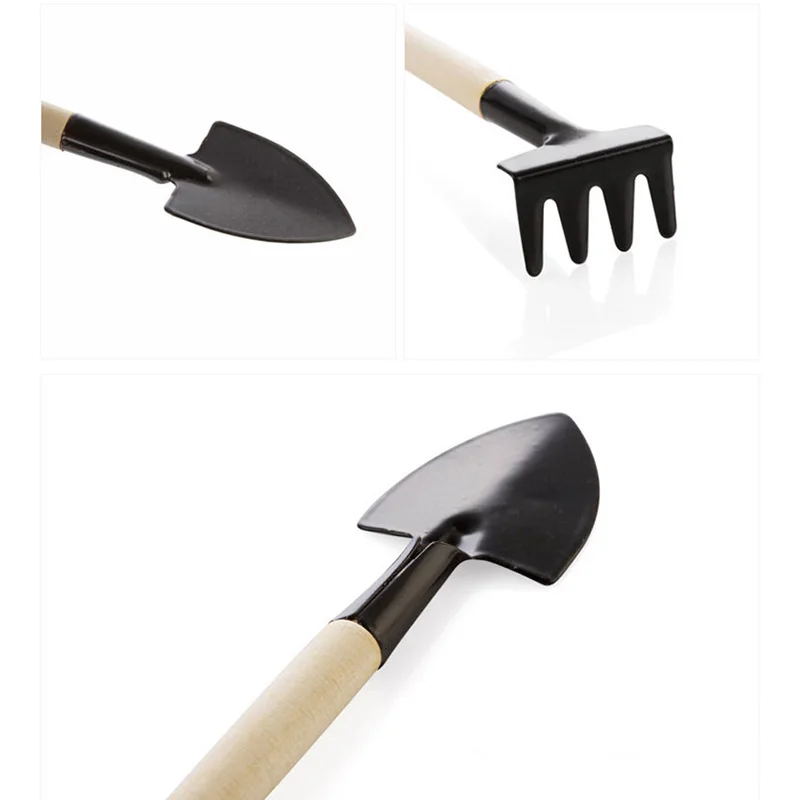 3 Piece Set Mini Gardening Potting Tools Wooden Handle Shovel Rake Spade Succulent Tranplanting Flowers Potted Plant Garden Tool