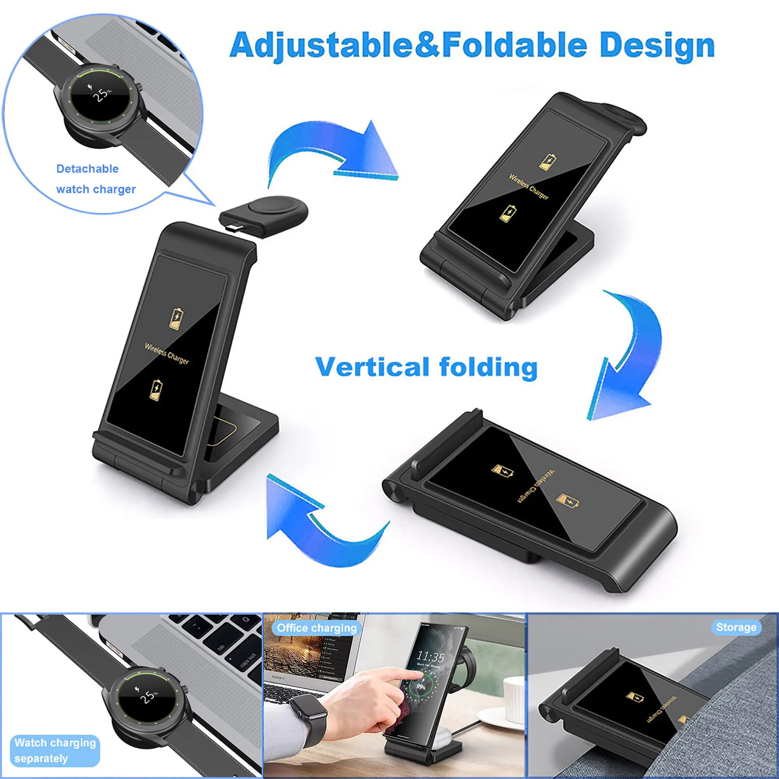Description Picture 5 of item25W 3 in 1 Wireless Charger Stand for Samsung Z Flip Fold 4/3 S23 Ultra/S22/S21/S10 Galaxy Watch 5 4 Active 2 Buds Fast Charging
