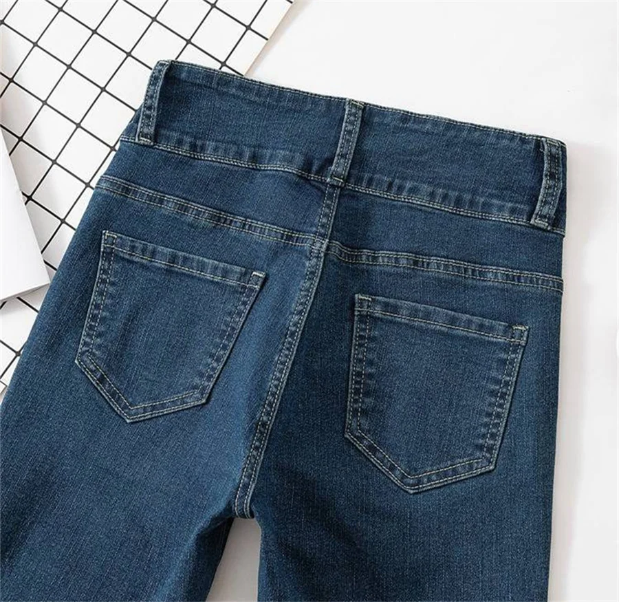 Description Picture 5 of itemHigh Waist Double Buckle Bell Bottom Jeans Korean Fashion Slim Skinny Streetwear Denim Trousers Spring Autumn Washed Women Jeans