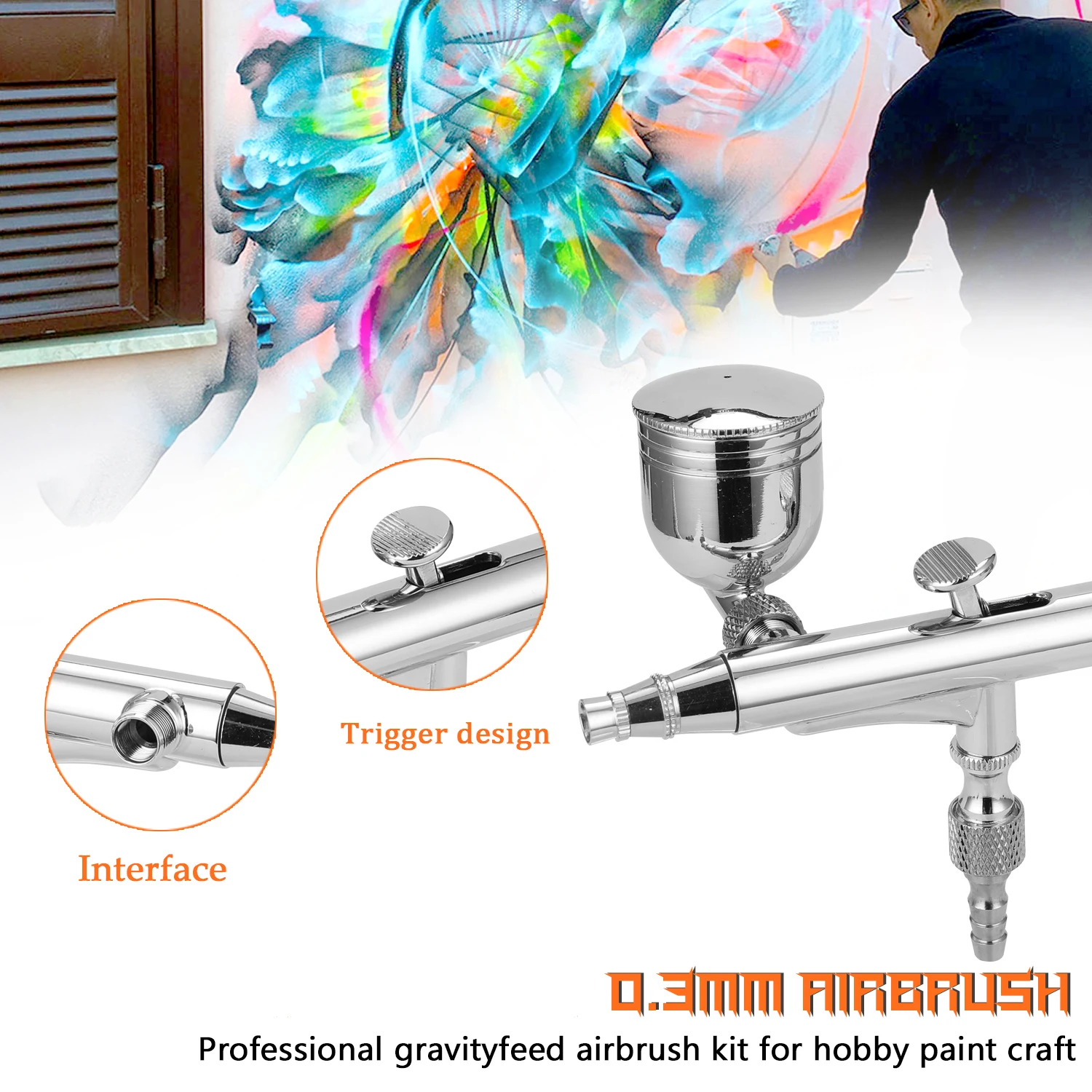 Description Picture 4 of itemProfessional T134 Airbrush Set for Model Making Art Painting with G1/8 Adapter Wrench Dropper 2 Fluid Cups Paint Sprayer DIY