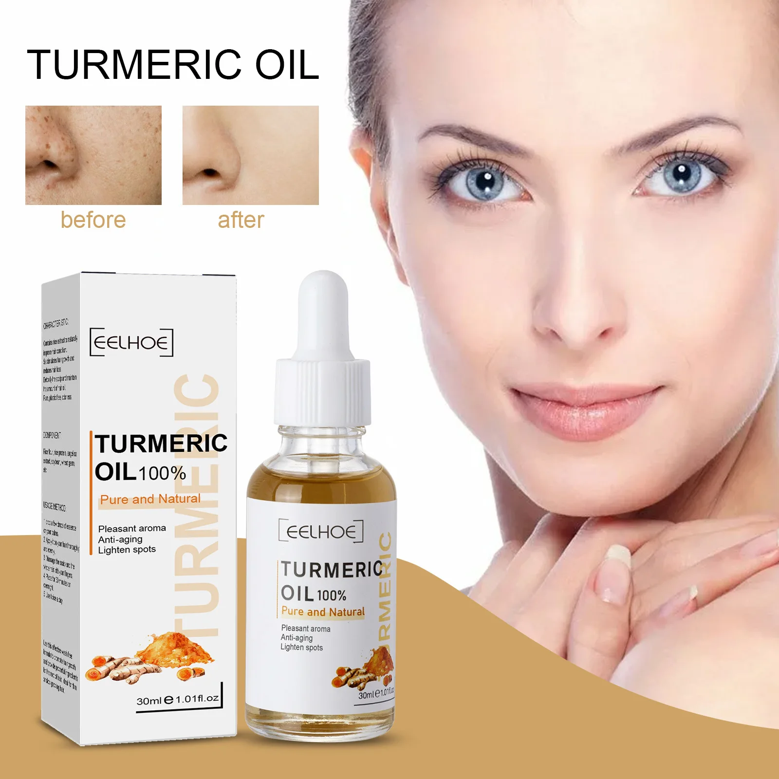 Description Picture 3 of itemTurmeric Freckle Whitening Serum Curcumin Oil Brighten Fade Dark Spot Removal Pigment Melanin Correcting Beauty Face Skin Care