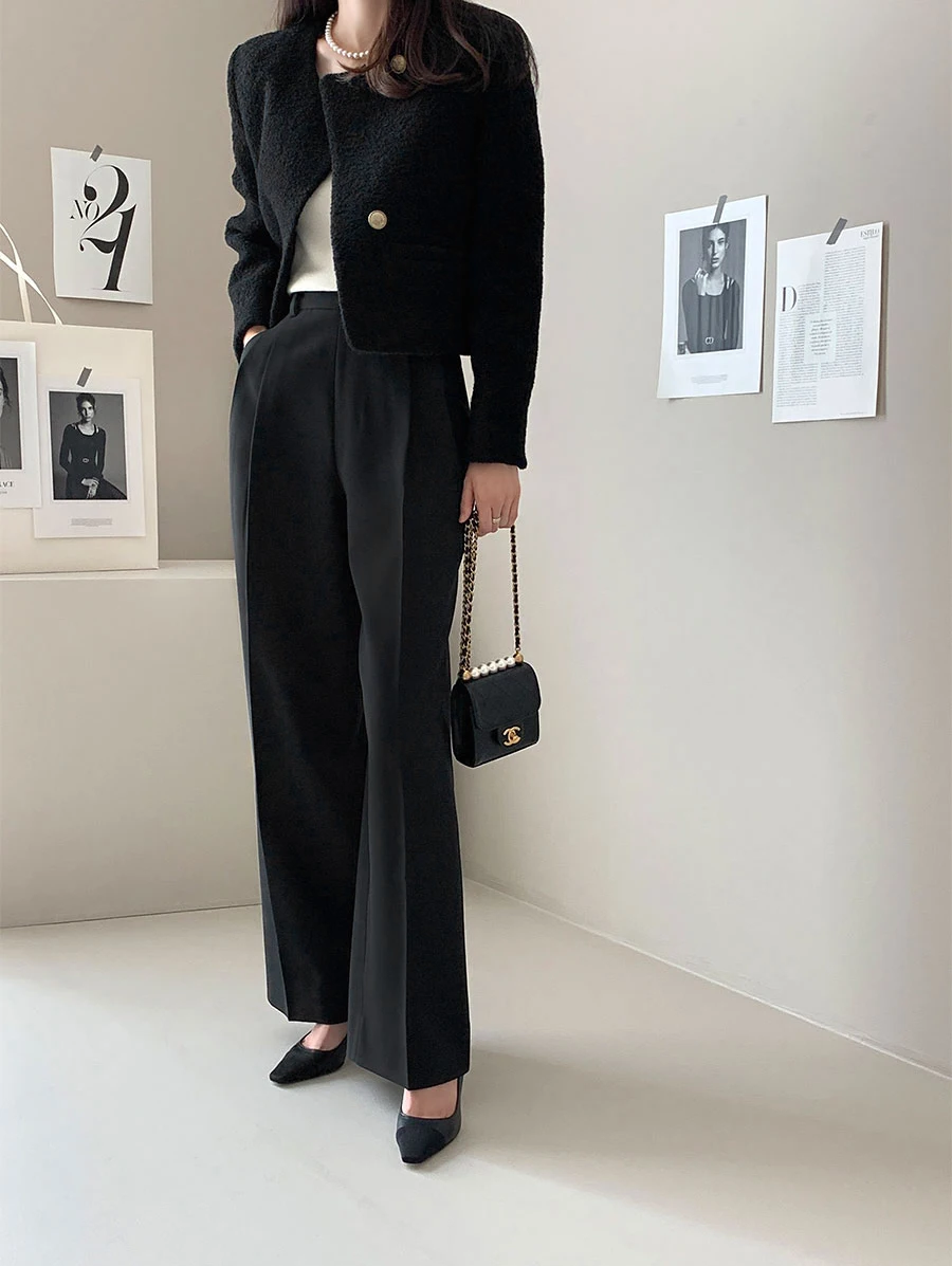 Description Picture 6 of itemJielur Black Winter Chic Pure Color Female Jackets Korean Style Fashion Streetwear O-neck Casual Simple Buttons Slim Women Coats