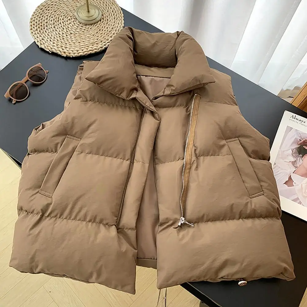 Description Picture 2 of itemNew Fashion Autumn Stand Collar Elegant Coats Warm Outerwear Casual Belt Sleeveless Winter Women Vests Jackets