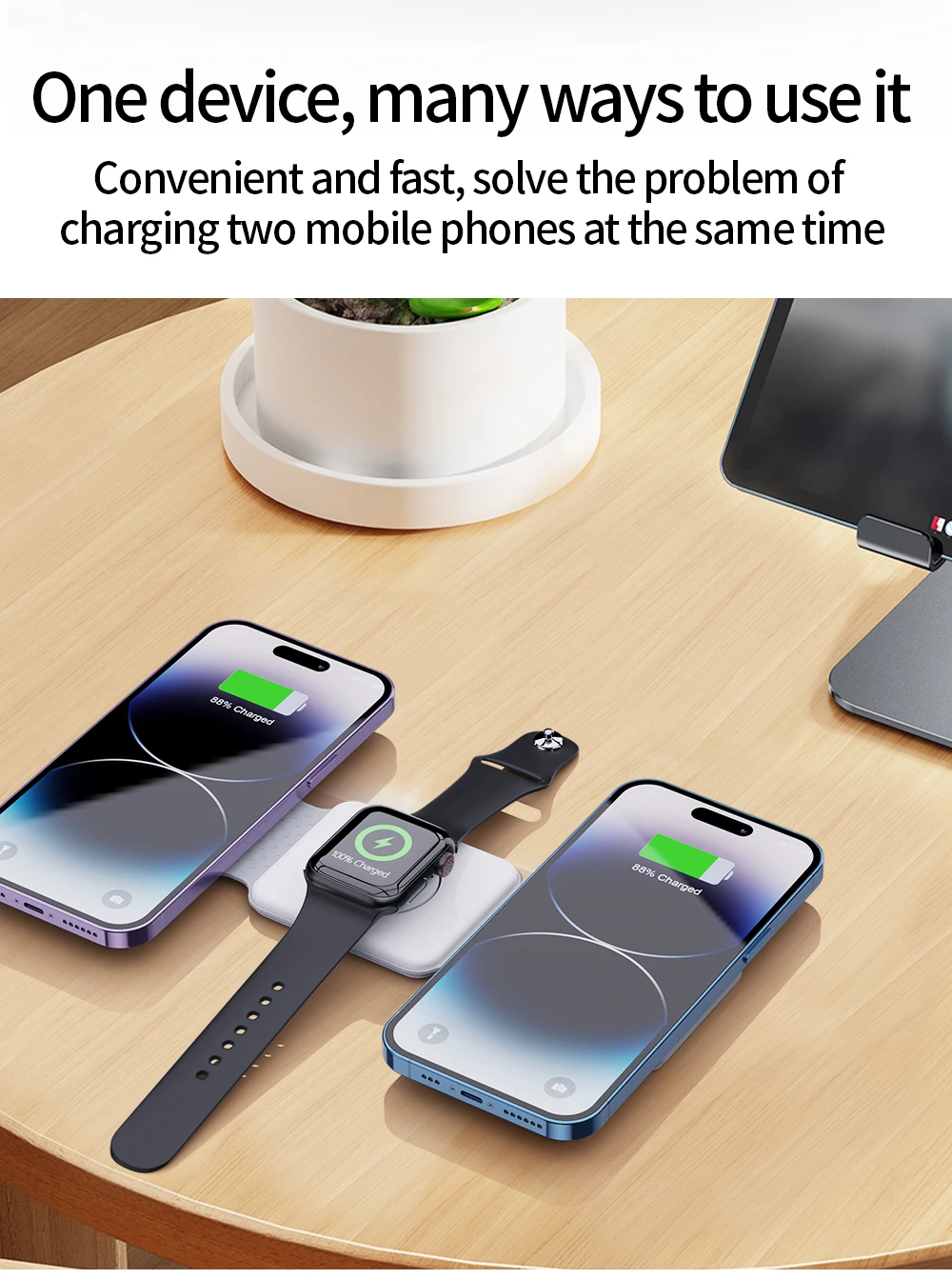 Description Picture 5 of item30W 3 in 1 Magnetic Wireless Charger Pad Macsafe Foldable for iPhone 14 13 12 Pro Max Apple Watch 8 7 AirPods Fast Charging Dock