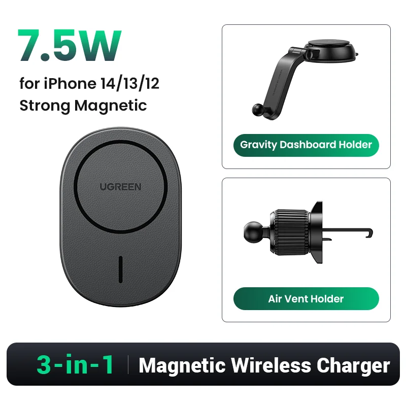 UGREEN Magnetic Wireless Car Charger For iPhone 14 13 12Pro Max Phone Holder Mount Wireless Charging Car Charger Macsafe