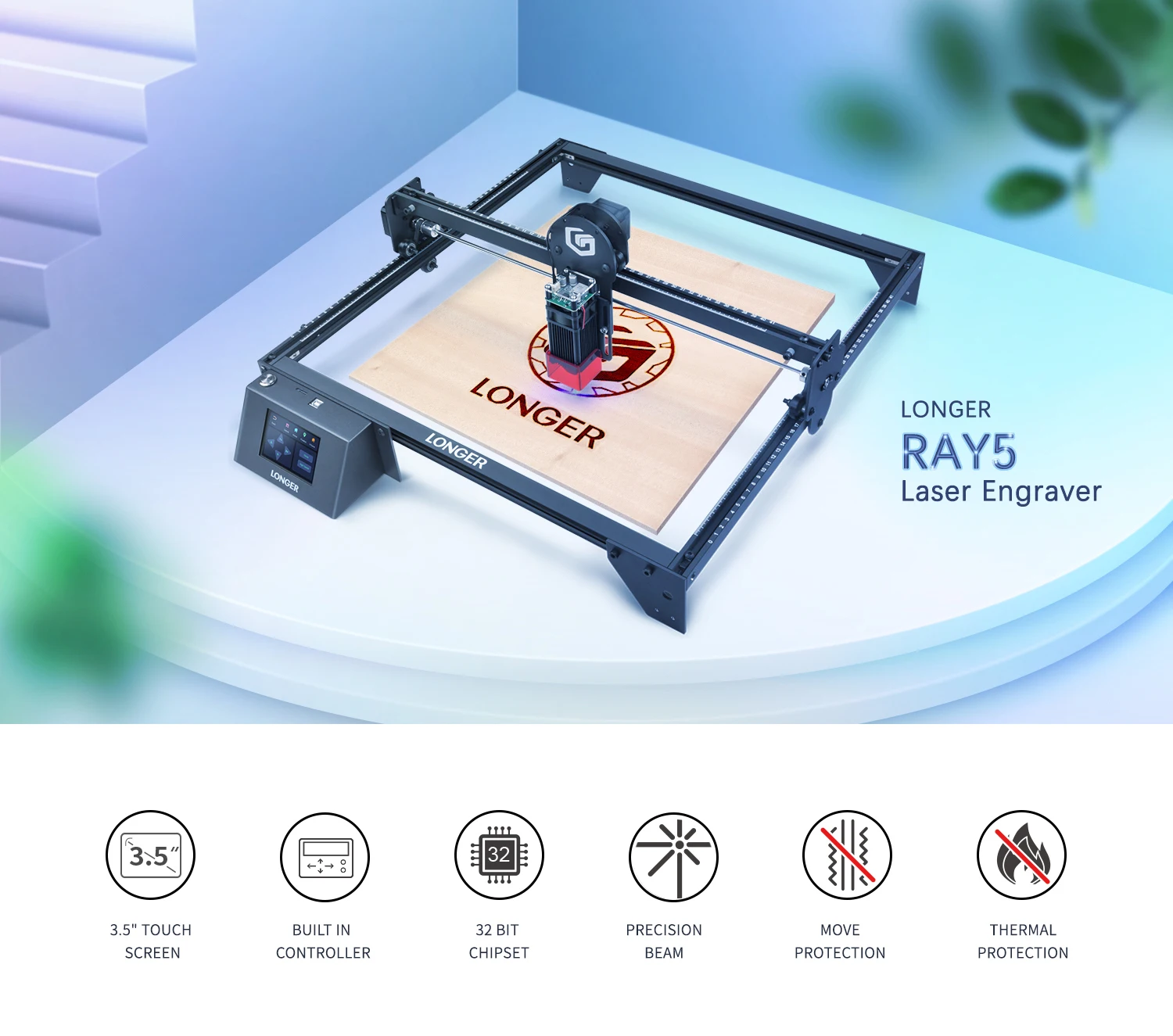 Description Picture 2 of itemLonger Ray5 5W laser engraver engraving cutting machine Large size 400mm * 400mm built-in 3.5 inch touch screen and offline work