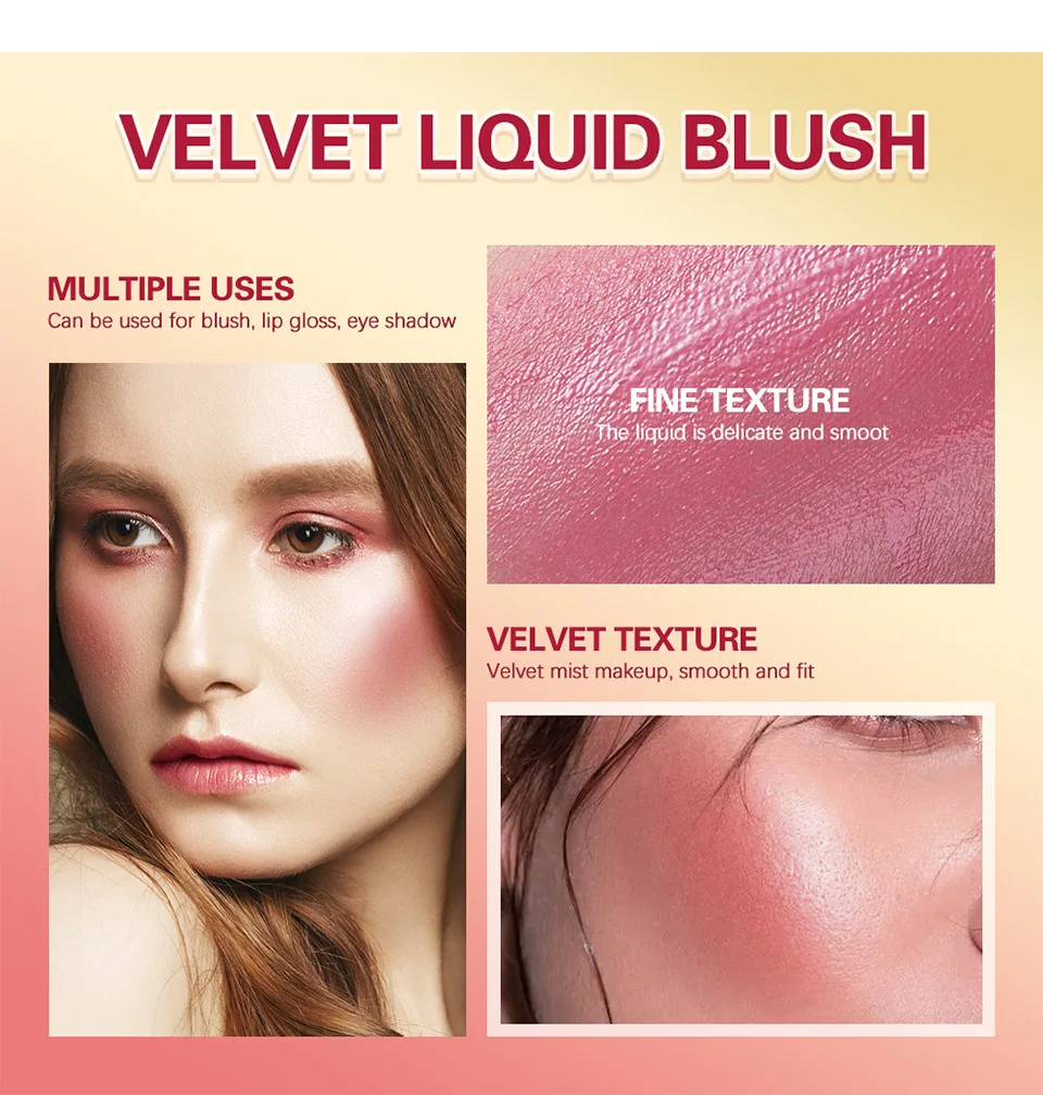 Description Picture 6 of itemLiquid Blush Contour Velvet Matte Blusher Light Up Face Pigment Makeup Natural Moisturizing Rouge Cream Cheek Tint Peach Blush