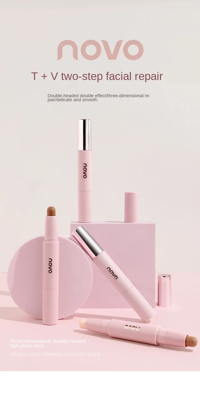 Description Picture 2 of itemNOVO Double Headed Highlight Repair Stick Brighten Face Shadow Contouring Bronzer Concealer Highlighter Pen 3D Makeup Corrector