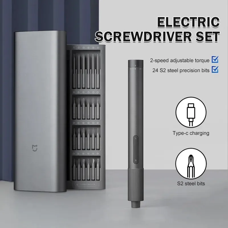 Iconic Brand Mijia Electric Precision Screwdriver Kit Type-C Rechargeable 2 Gear Torque S2 Steel Precision 24 Bits Screw Driver Set