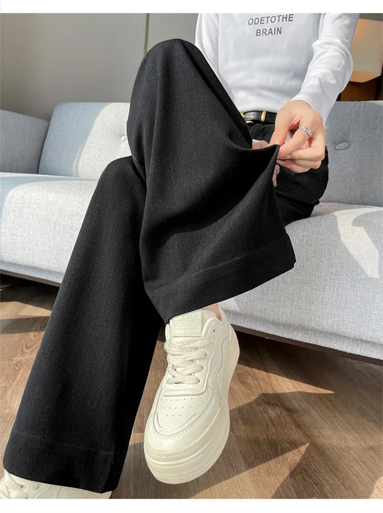 Description Picture 4 of itemJielur Loose Pure Color Casual Women's Pants High Waist Straight Belt Fashion Female Streetwear Chic Khaki Black Wide Leg Pants