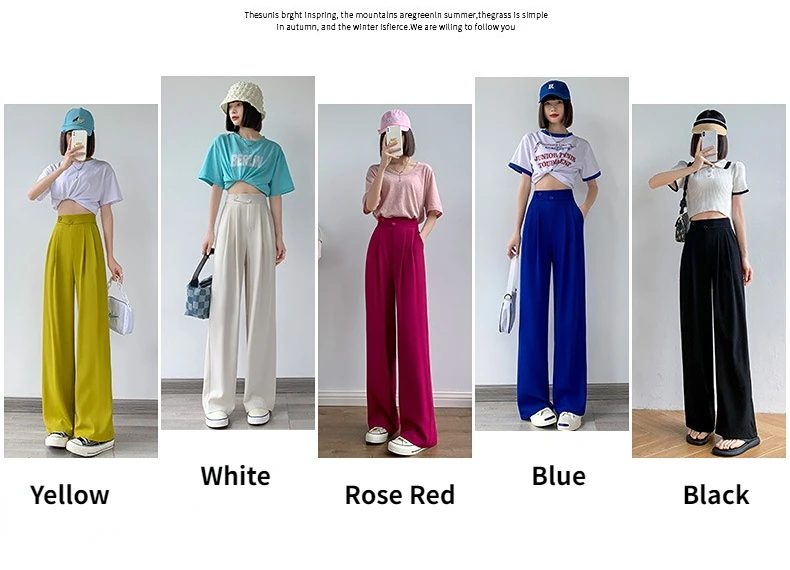 Description Picture 6 of itemWomen Pants Elegant 2023 Office Summer Spring Casual Suit Pant High Waist Wide Leg Black Trousers Loose Streetwear Women