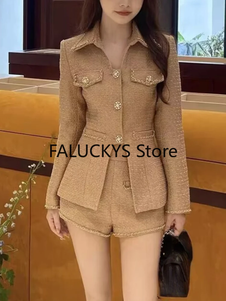 Description Picture 3 of itemAutumn Winter Clothes Two Piece Set for Women High Street Luxury Fashion Jacket Coat + Short Pant 2 Piece Sets Women Outfit