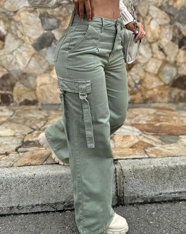 Description Picture 4 of itemTrousers Ladies 2023 Summer Pocket Design Fashion High Waist Y2k Cargo Pants Women Streetwear Clothes Joggers Baggy Sweatpants