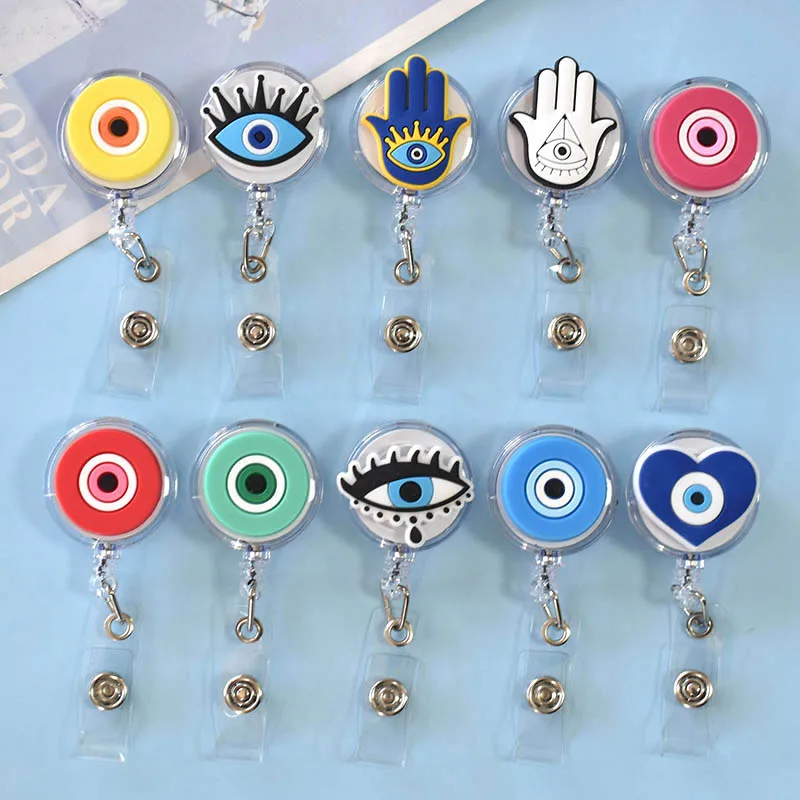 Single Sale Evil Eyes Retractable Badge Holder for Nurses Porta Credencial Name Tag Id Card Holder Lanyards Badge Reel Clip