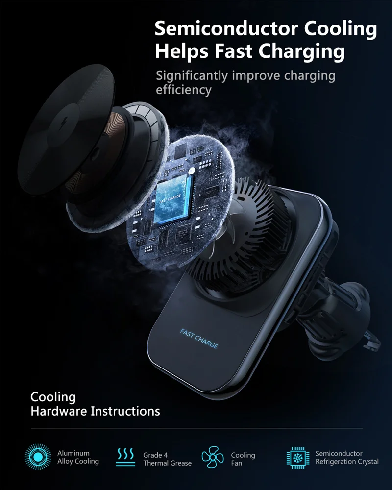 Magnetic Car Wireless Charger Car Phone Holer Mount Ice Cold 15W Fast Charging Station for Macsafe iPhone 14 13 12 Pro Max Mini