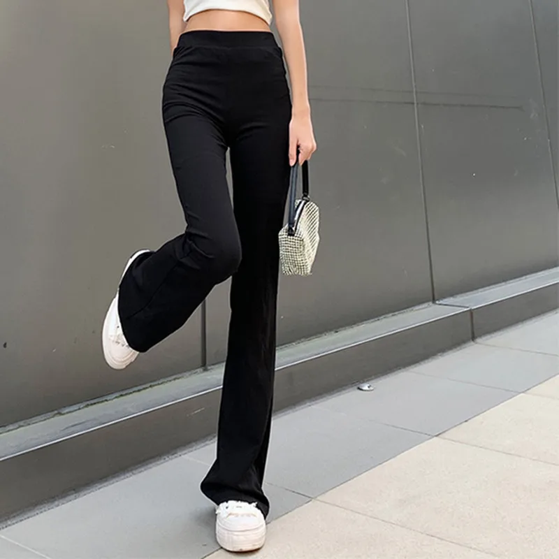 Description Picture 5 of itemWomen Fashion Flared Pants Solid Color High Waist Wide Leg Trousers Casual Hipster Streetwear