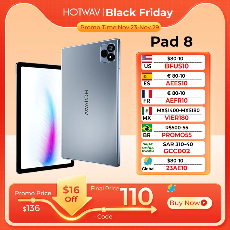 Global Version HOTWAV Pad 8 Tablet Android 13 10.4'' FHD+ 2K Display 8GB+256GB 13MP Camera Pad Unisoc T606 7500mAh Tablets PC