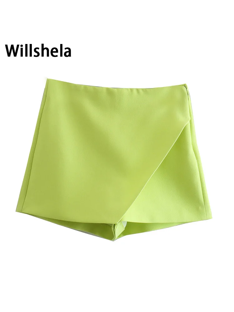 Description Picture 4 of itemWillshela Women Fashion Asymmetrical Shorts Skirts High Waist Back Pockets Side Zipper Vintage Female Skort Solid