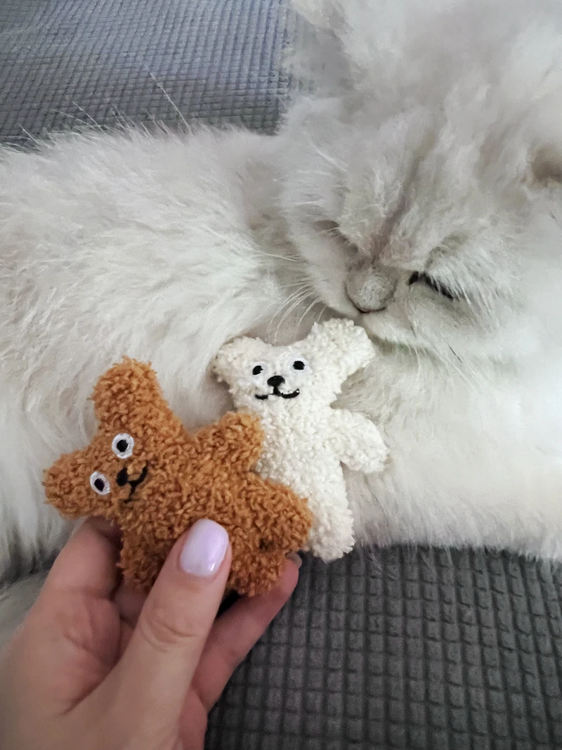 Description Picture 2 of itemWhite & Brown Fleece Bears Cat Plush Toys Cat Toys With Catmint Fillings (A5206)