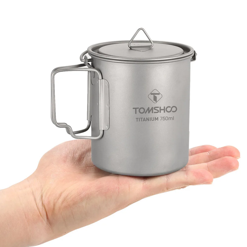 Description Picture 5 of itemTOMSHOO Ultralight 750ml Titanium Pot Portable Titanium Water Mug Cup with Lid and Foldable Handle Outdoor Cooking Equipment