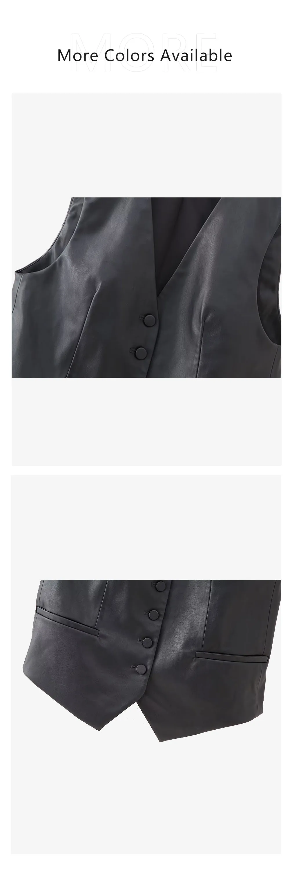 Description Picture 6 of itemUNIZERA2023 Autumn and Winter New Women's Casual Versatile V-neck Button Imitation Leather Fine Cut Black Vest