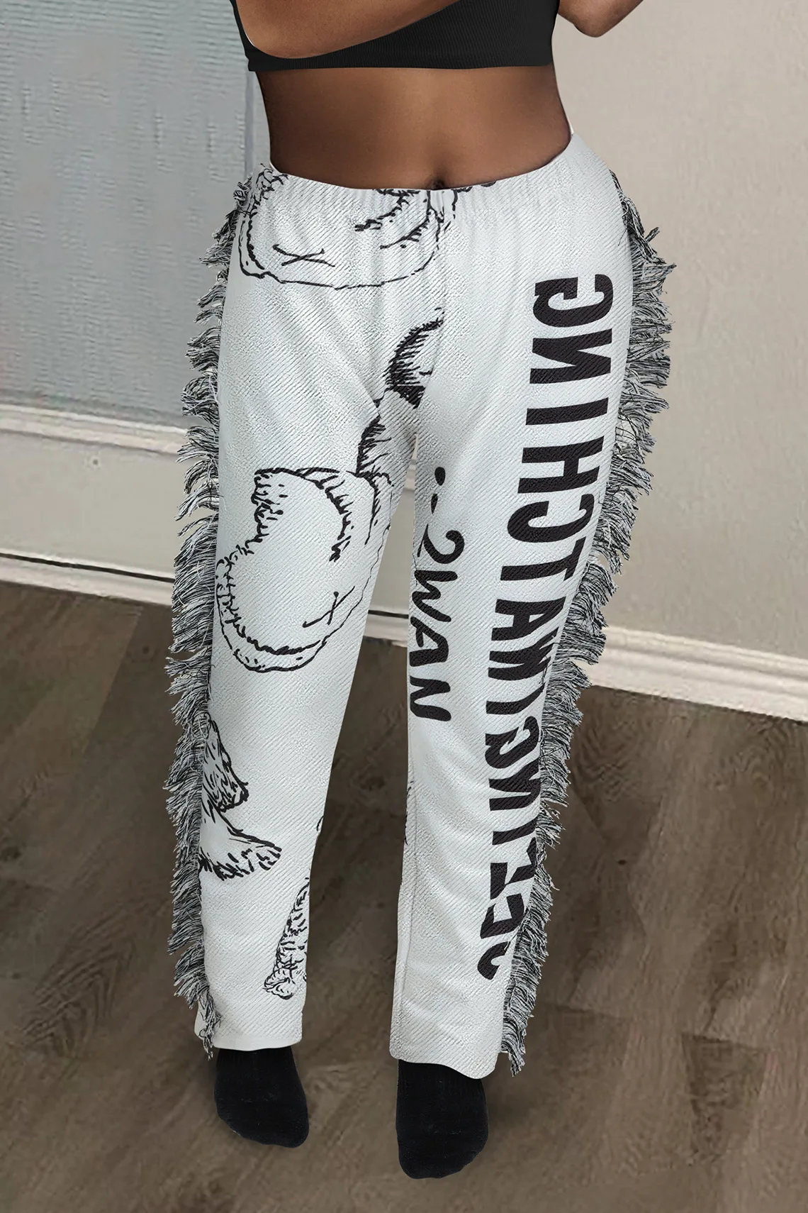 Description Picture 5 of itemEchoine Women Print Side Tassel Autumn Pants High Waist Activewear Loose Trousers Fashion Sporty y2k Streetwear joggers Pants