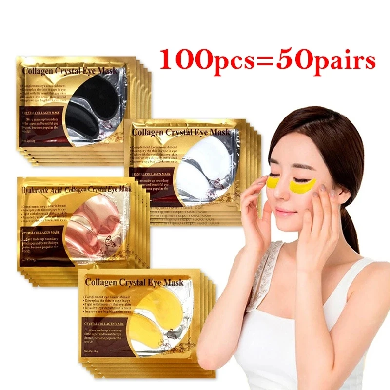 100Pcs=50Pairs Gold Collagen Crystal Eye Mask Anti Wrinkle Eye Patches Moisturizing Nourishing Anti Aging Eyes Care for Beauty