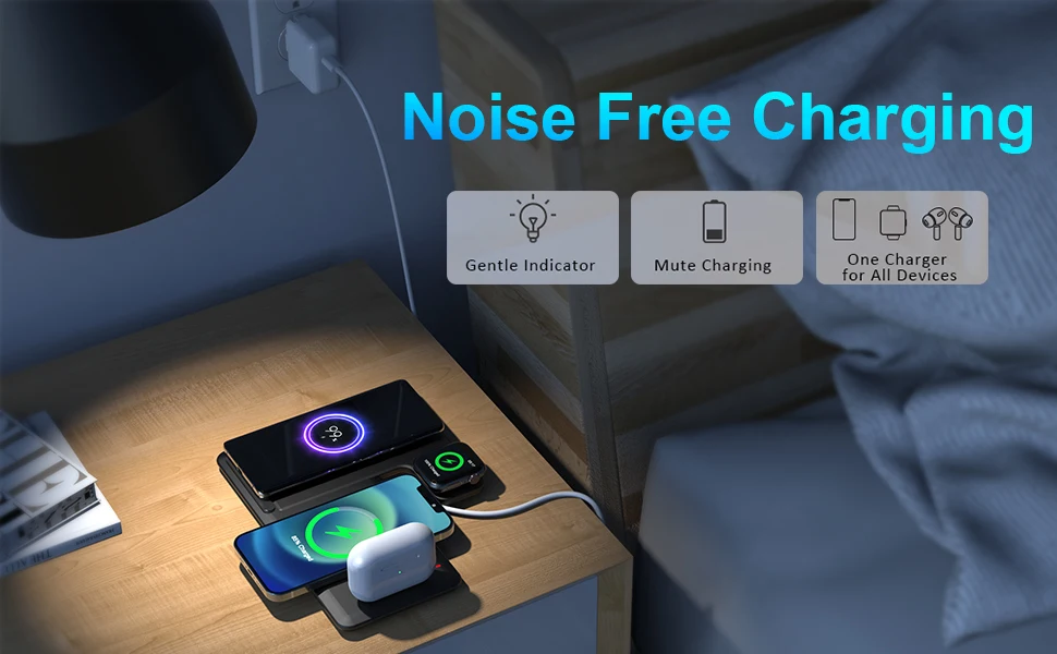 Description Picture 3 of item15W Wireless Charger 4 in 1 Fast Charging Station for Apple Watch 7 6 5 iPhone 14 13 12 11 XS MAX XR X 8 Airpods 3 Pro Stand Pad