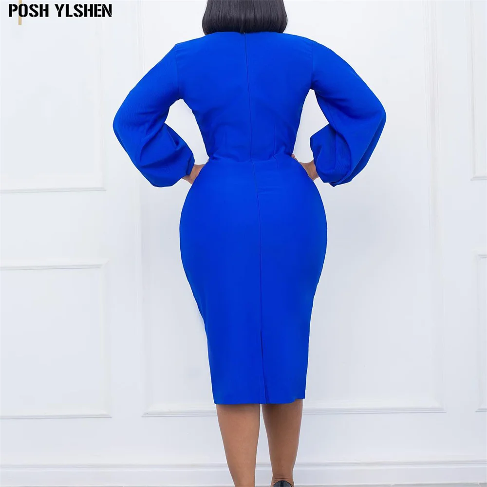 Description Picture 3 of itemElegant African Bodycon Women Dress Puff Sleeve High Waist Vestidos Sexy Slim Long Sleeve Robe Femme Office Lady Africa Clothing