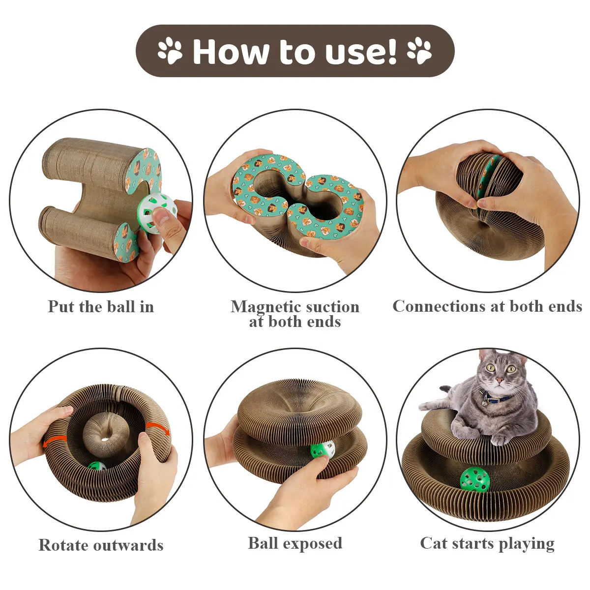 Description Picture 6 of itemFoldable Cat Scratch Board Durable Thickened Cat Scratcher Organ Toys Round Corrugated Cat Grinding Claw Scratching Interactive