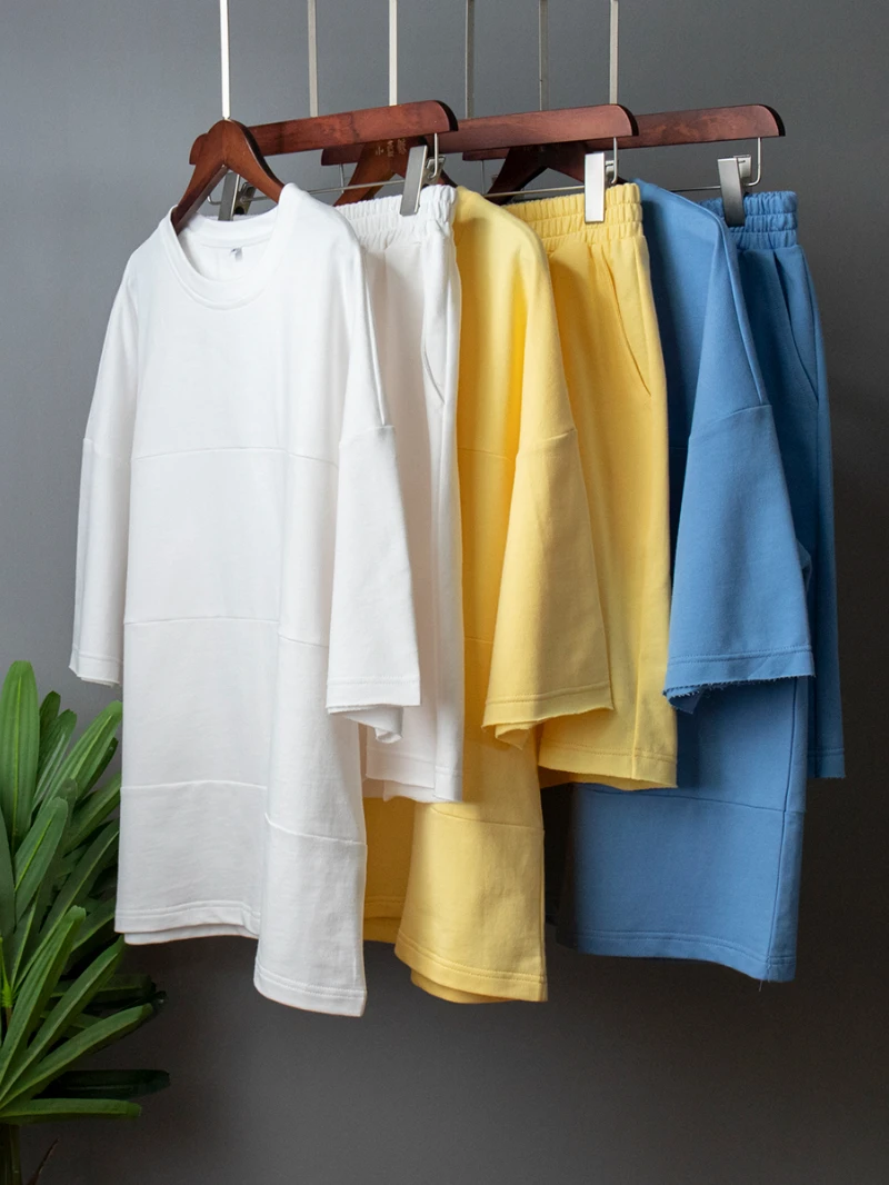 Description Picture 6 of itemBornladies Summer 100% Cotton Sets Women Casual Two Pieces Half Sleeve Patchwork T Shirts ＆ High Waist Shorts Outfits Tracksuit