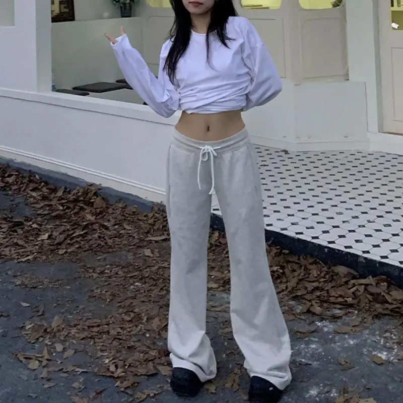 Description Picture 3 of itemHOUZHOU Vintage Y2K Low Rise Gray Sweatpants Women Gyaru Flare Sports Pants Female Retro 90s Streetwear Casual Basic Trousers