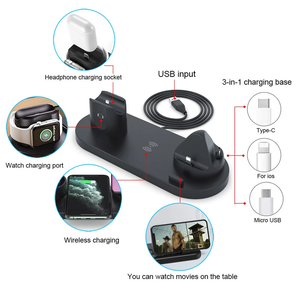 10 in 1 Wireless Charger Stand For iPhone 14 13 12 11 Samsung Iconic Brand Fast Charging Dock Station for Airpods Pro iWatch 7