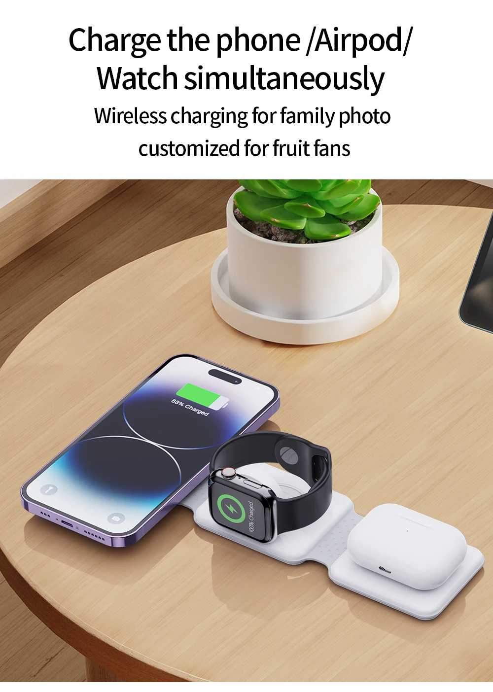 Description Picture 5 of itemRoukyrss 15W mobile phone watch three-in-one magnetic wireless charging magsafe two-way charging folding stand wireless charger