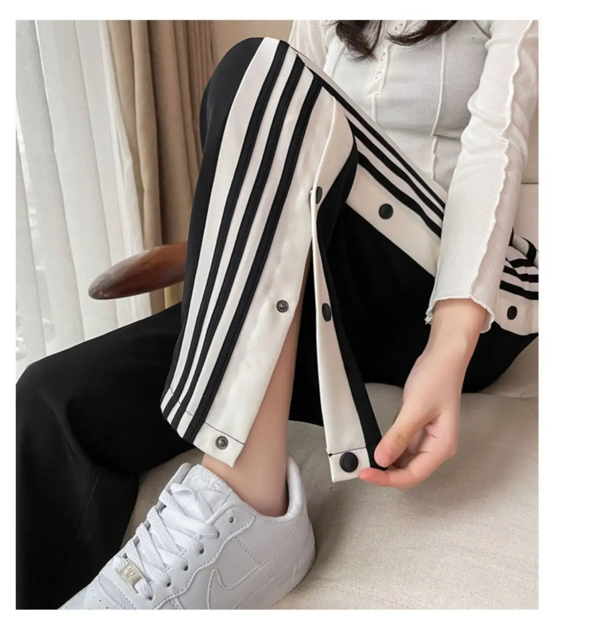 Description Picture 5 of itemWomen Striped Letter Single Breasted Harajuku Streetwear Pants Y2K Casual High Waist Straight Split Wide Leg Trousers Pantalones