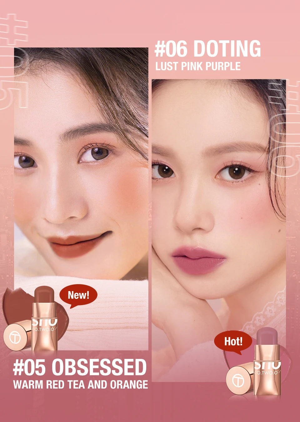 Description Picture 6 of itemO.TWO.O Cream Blush Face Lip Tint 6 Colors Waterproof Long-lasting Eyeshadow Cheek Rouge Blusher Stick Make-up for Women