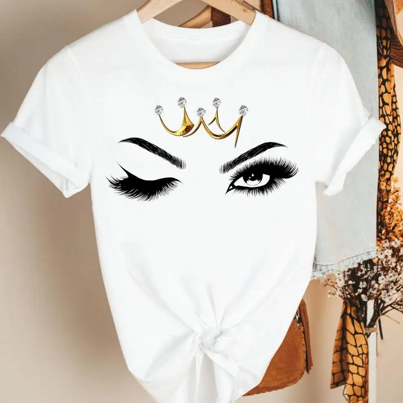 Description Picture 3 of itemWomen Pretty Eyelash Eye Sleep Sexy Cute Ladies Cartoon Summer Short Sleeve Tshirt Nice Tee Print Fashion Top Graphic T-shirt