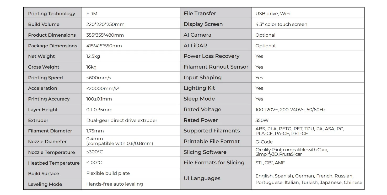 Description Picture 3 of item【Black Friday】CREALITY NEW K1 /K1 MAX Speedy 3D Printer Print Speed 600mm/s Print Volume 220*220*250mm / 300*300*300mm