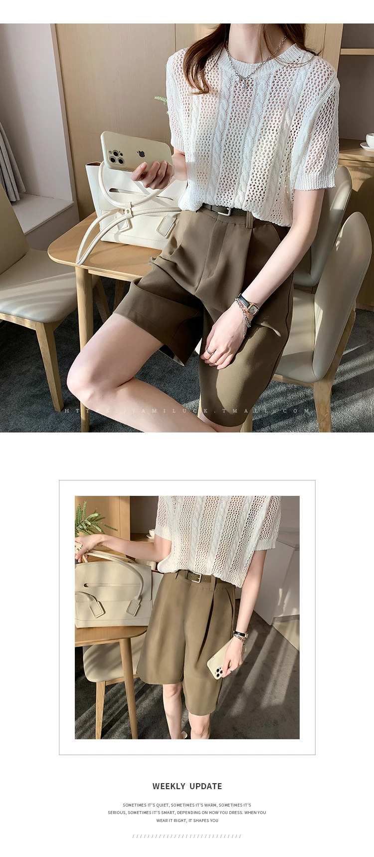 Description Picture 3 of itemWomen's Shorts High Waist 2023 Summer Wide Leg Shorts Pant Knee Length Fashion Khaki Black Casual Suit Shorts for Women