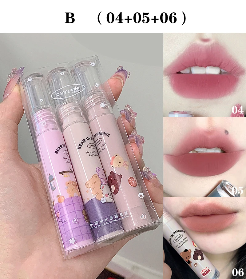 Description Picture 6 of itemVelvet Matte Lipstick Blush Waterproof Long Lasting Cute Bear Lipgloss Non-Stick Cup Makeup Lip Tint Mud Cosmetic Kit Gift