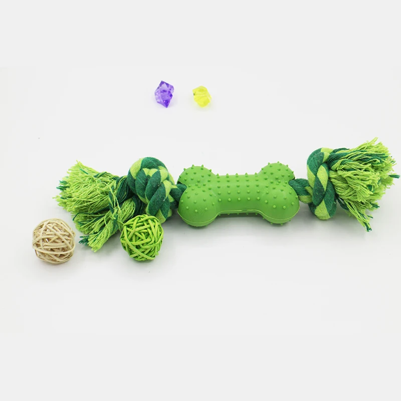 Description Picture 3 of itemPet Chew Toy TPR Plastic Bone Dog Toys Clean Up Puppy Tartar Molar Teeth Handmade Cotton Rope Robust Bite Resistant Dogs Product