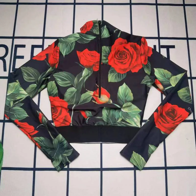 Description Picture 2 of itemNew Design Two-piece Set Flower Pattern Outfit High Waist Legging Letter Sport Set Elasic Skinny Sexy Short Skirt Crop Top Suit