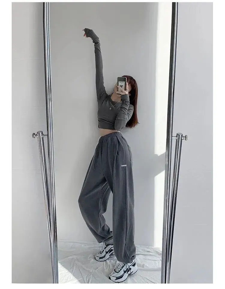 Description Picture 5 of itemHOUZHOU Women White Sweatpants Casual Baggy Sports Pants Joggers High Waisted Trousers Basic Classic Korean Streetwear All-match