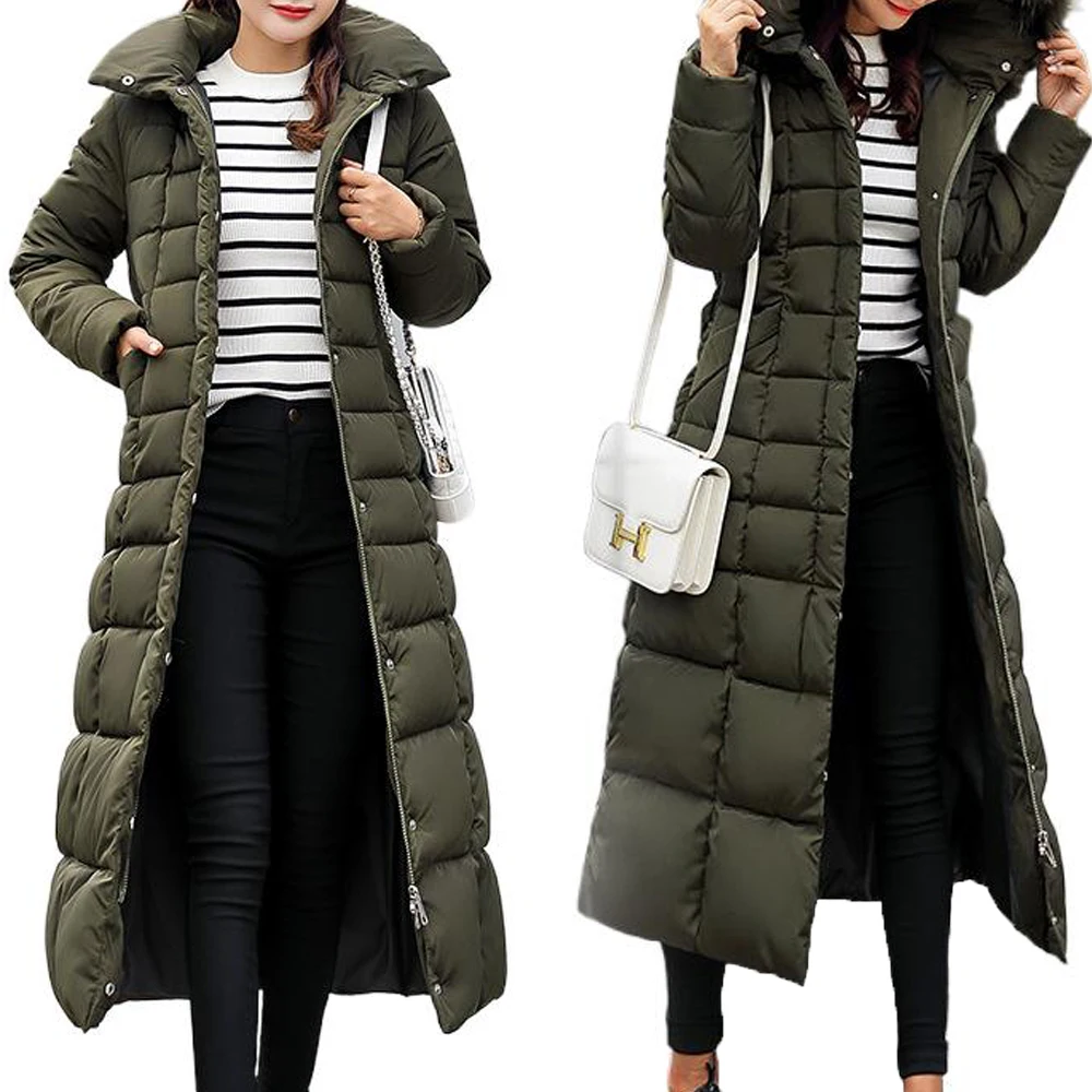 Description Picture 4 of itemCotton-Padded Coat Warm Winter Clothes Women Fur Hooded Pockets Puffer Jacket Sashes Long Bubble Coats Casual Slim Black Parkas