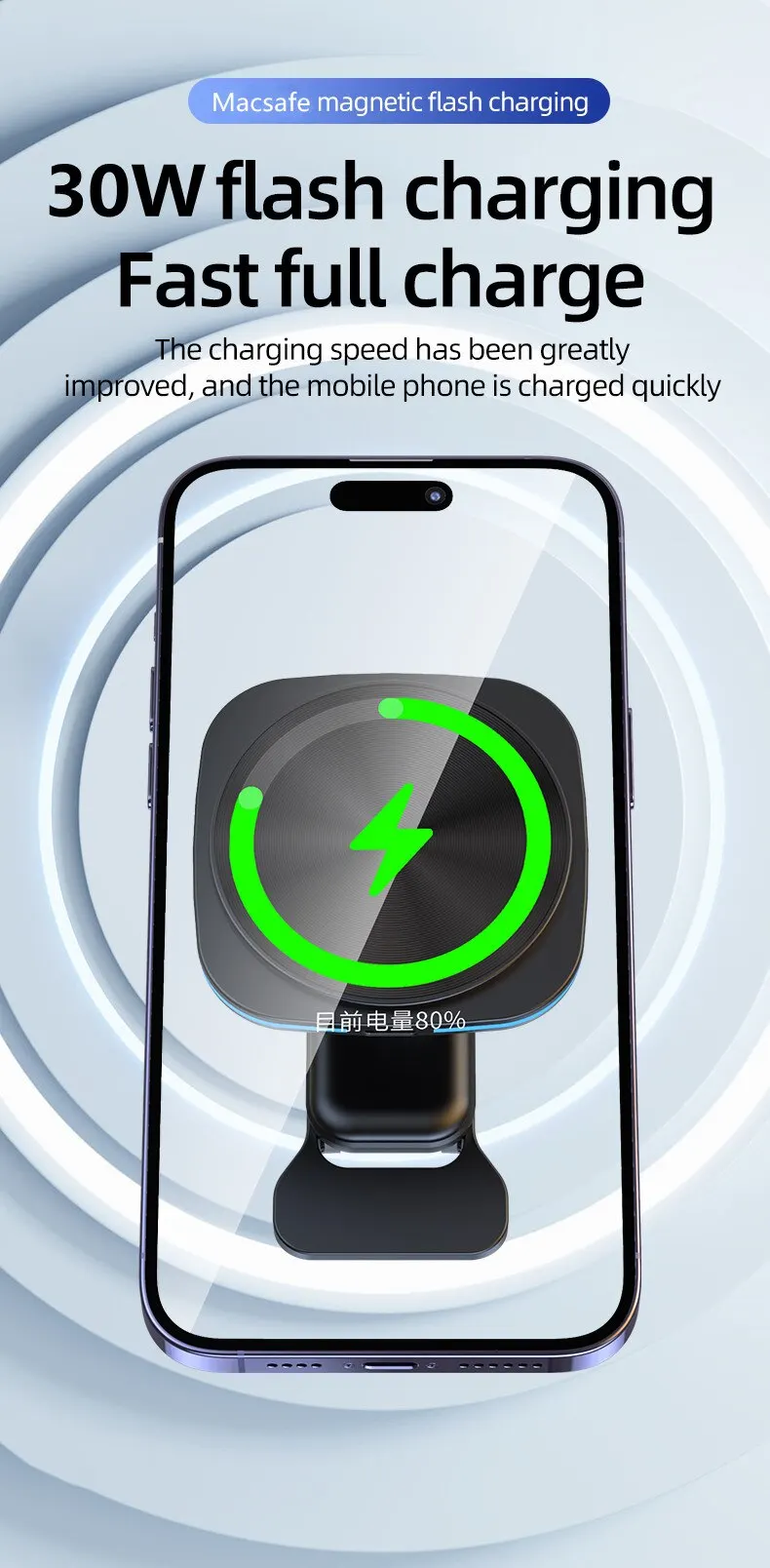 Description Picture 3 of item30W Magnetic Car Wireless Charger Mount Air Vent Phone Holder Stand For iPhone 14 13 12 Pro Max Mini Car Fast Charging Station