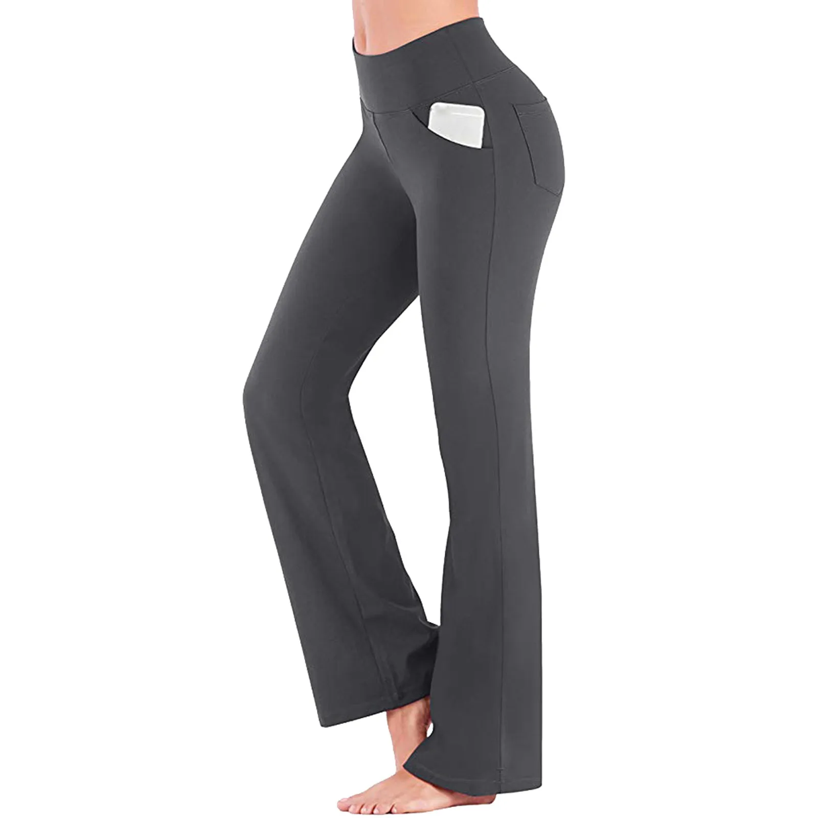 Description Picture 3 of itemSolid Flared Leggings For Women Long Pants With Pocket Sports Workout Running Pants Athletic Fitness Yoga Pants For Ladies