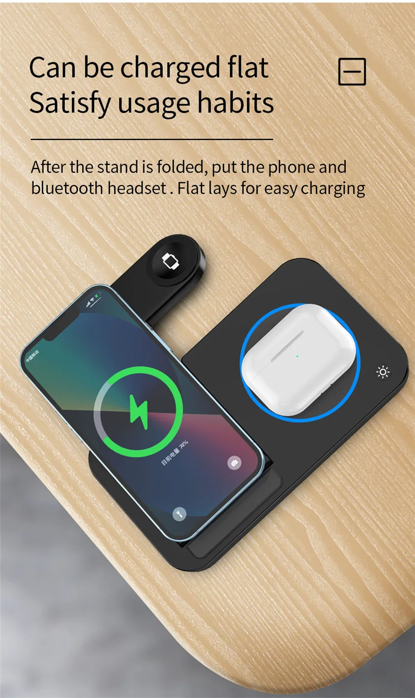 Description Picture 4 of item4 in 1 Wireless Charger Stand For IPhone 14 13 12 11 X 8 Apple Samsung Watch Airpods Pro IWatch 8 7 Fast Charging Dock Station