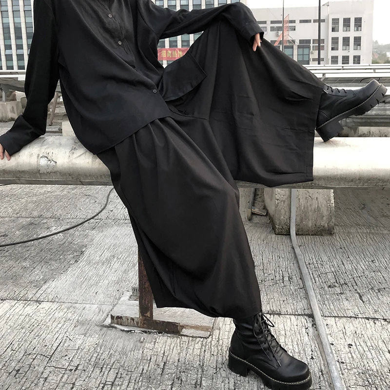 y2k Casual Loose Korean Style Women's Loose Wide Leg Pants Elastic High Waist Clothing With HarajukuTrouser Skirt Streetwear