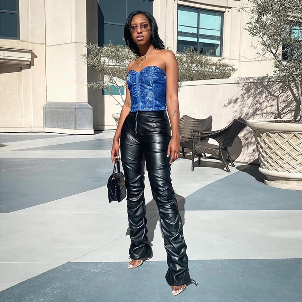 Description Picture 5 of itemFaux PU Leather Pants For Women Y2k Trouser High Waist Straight Leg Pants Fashion Femme Casual Vintage Leisure Pants Streetwear