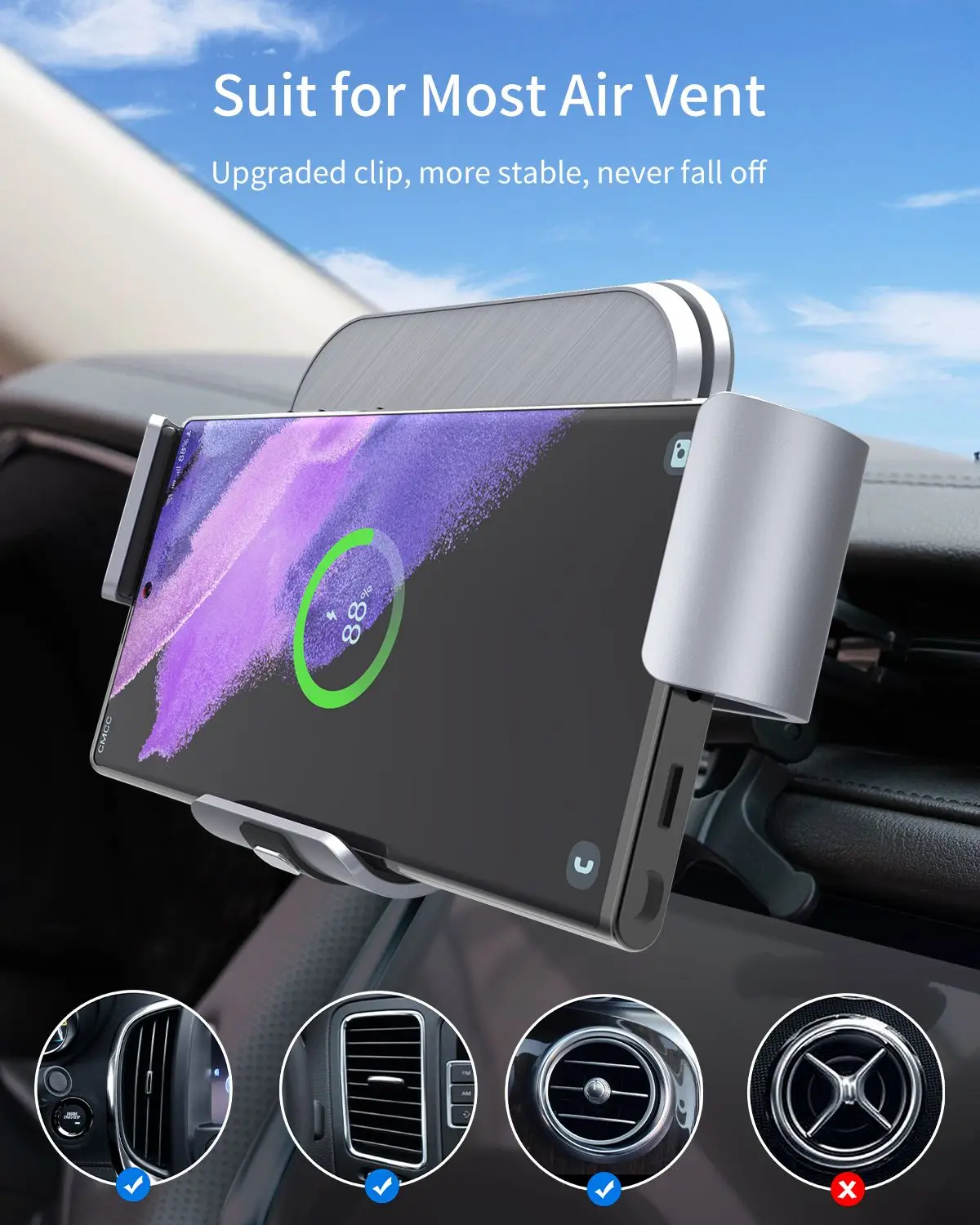 15W Fast Car Wireless Charger Fold Screen Smartphone Air Vent Mount holder For Samsung Galaxy Fold 4 3 2 iPhone 13 14 Pro Max